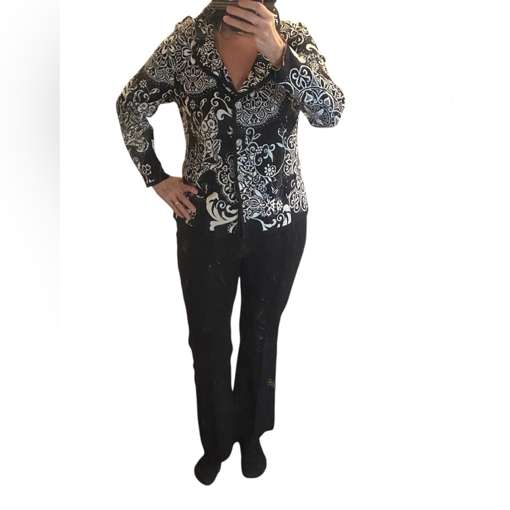 Elena Miro Italian designer women’s cardigan sweater Crystals throughout sweater